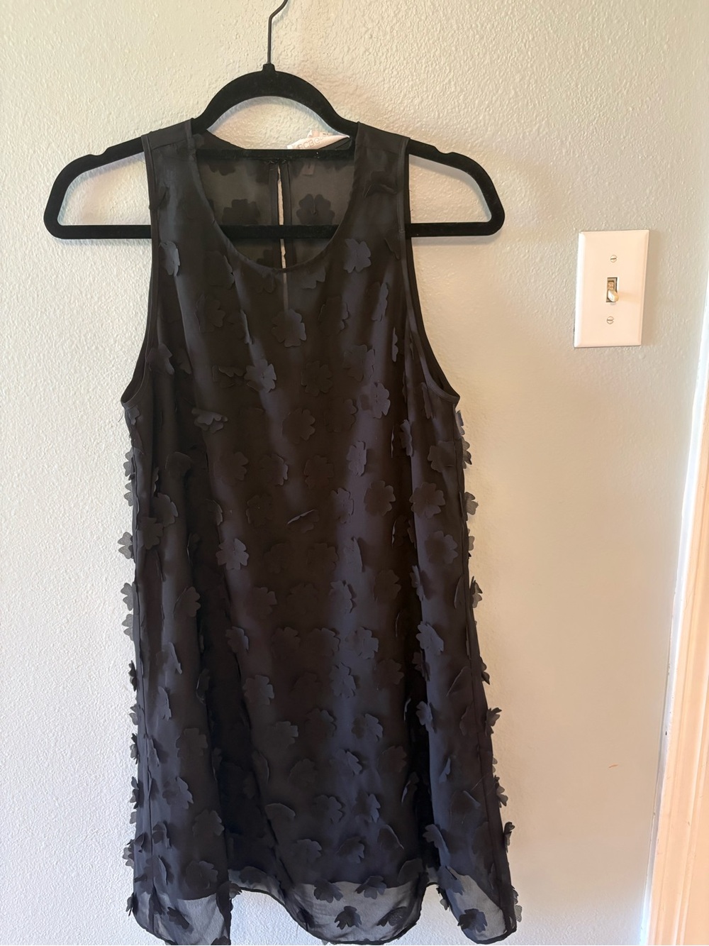 BCBGeneration Black Sleeveless Floral Appliqué Mini Dress